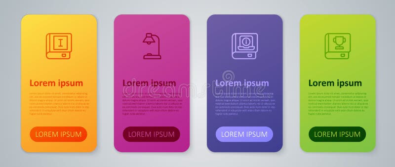 Set line User manual, Book, and Table lamp. Business infographic template. Vector stock illustration