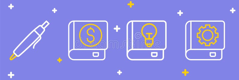 Set line User manual, Financial book and Pen icon. Vector stock illustration