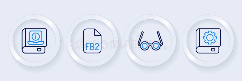 Set line User manual, Glasses, FB2 File and icon. Vector vector illustration