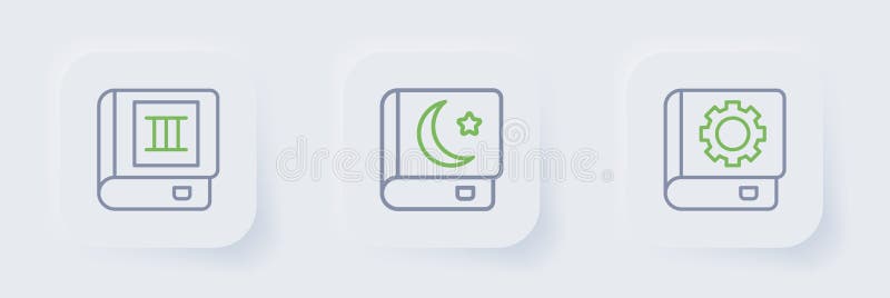 Set line User manual, Holy book of Koran and Book icon. Vector vector illustration