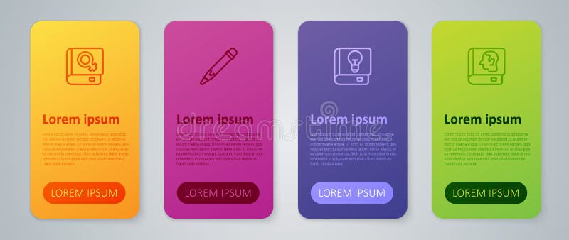 Set line User manual, Law book, Book about women and Pencil with eraser. Business infographic template. Vector vector illustration