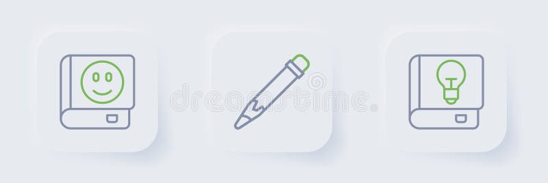 Set line User manual, Pencil with eraser and Book icon. Vector stock illustration