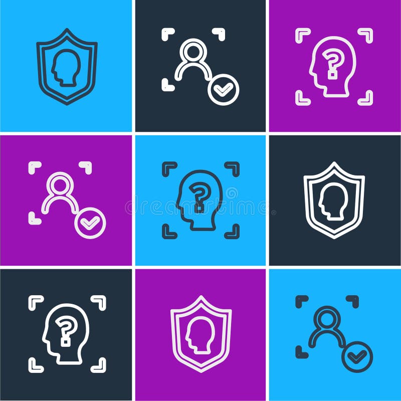 Set line User protection, Face recognition and icon. Vector royalty free illustration