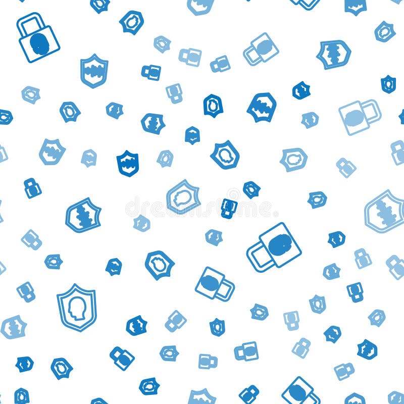 Set line User protection, Fingerprint with lock and Shield voice recognition on seamless pattern. Vector stock illustration