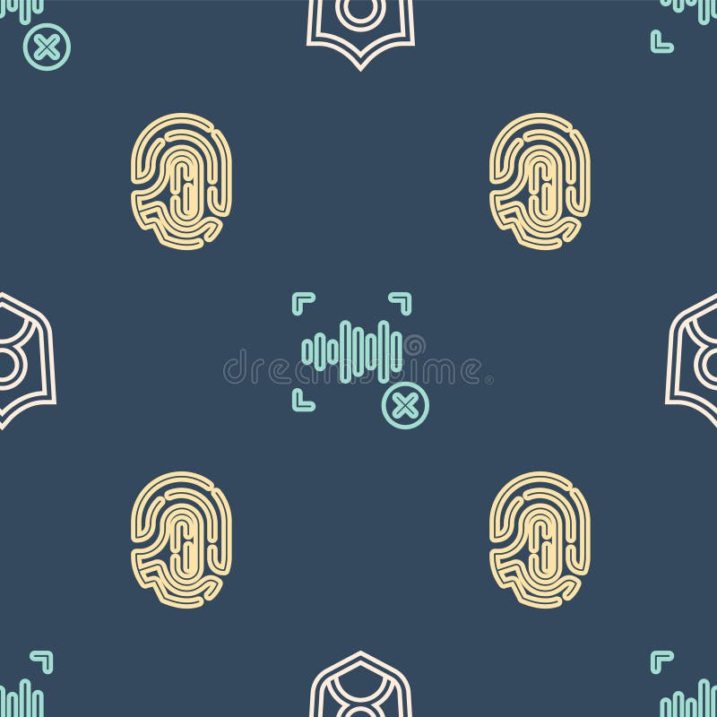 Set line User protection, Fingerprint and Rejection voice recognition on seamless pattern. Vector royalty free illustration