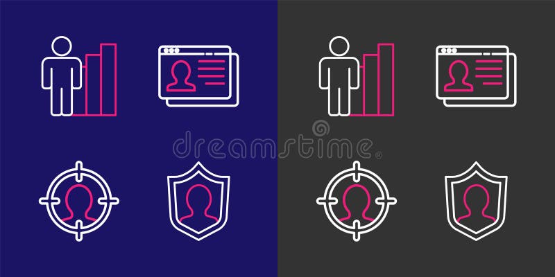 Set line User protection, Head hunting, Resume and Productive human icon. Vector stock illustration
