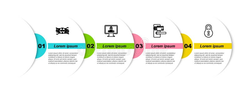 Set line VPN with microchip circuit, Monitor password, Digital door lock wireless and Lock. Business infographic stock illustration