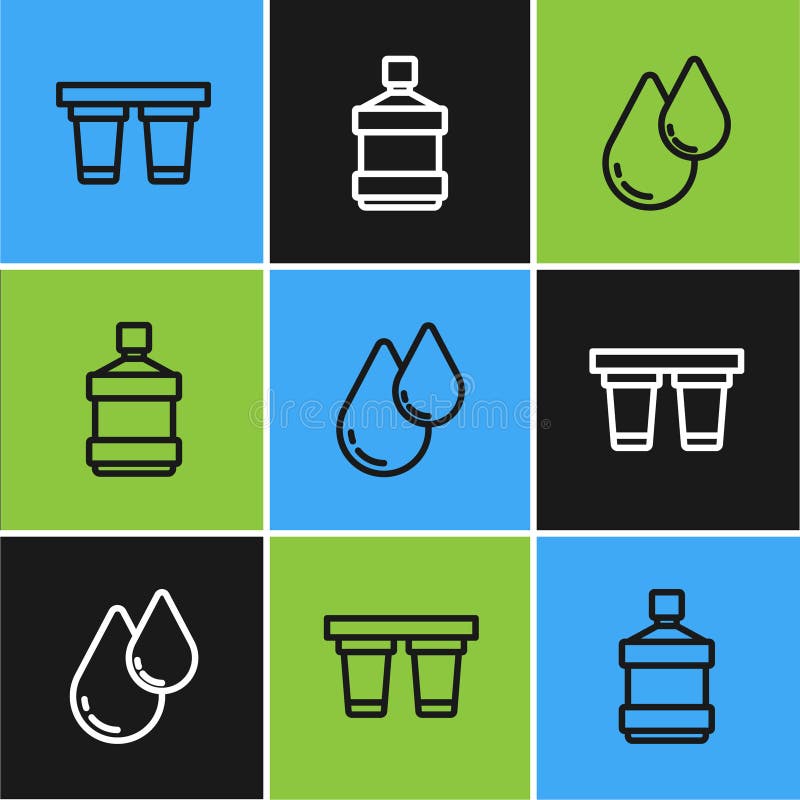 Set Line Water Filter Shower And Big Bottle With Clean Water Icon Vector Stock Vector Illustration Of Purity Liquid