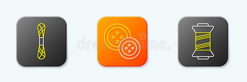 Set line Yarn, Sewing button and thread icon. Vector stock illustration
