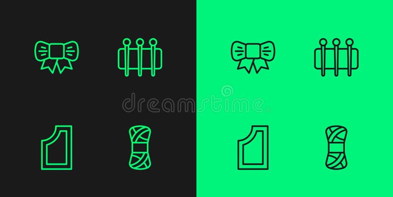 Set line Yarn, Sewing pattern, Gift bow and Needle for sewing icon. Vector royalty free illustration
