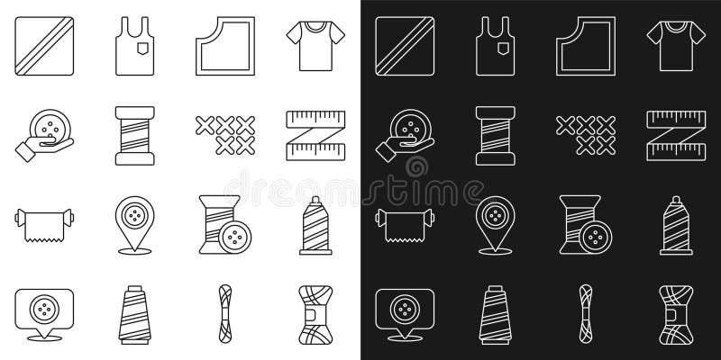 Set line Yarn, Sewing thread, Tape measure, Pattern, button, and Adjustable embroidery hoop icon. Vector vector illustration