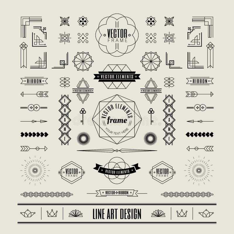 Set de linii liniare de delimitare a cadrului de proiectare retrovizoare pentru linia subțire vector illustration