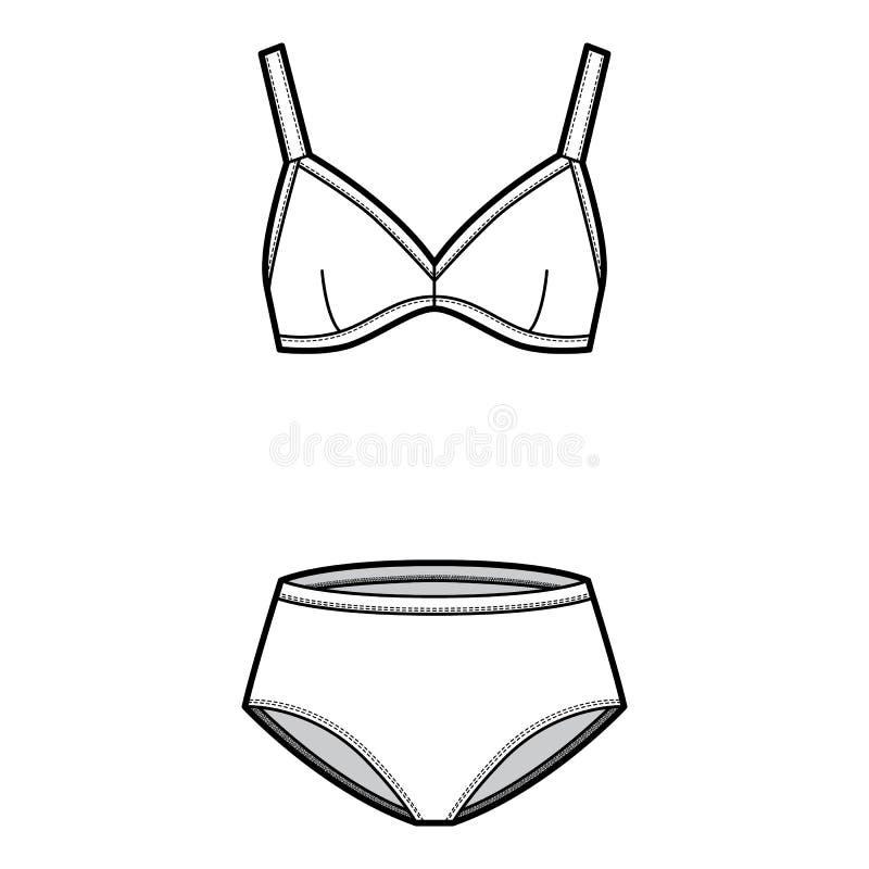 Tube Bra bandeau stretch lingerie technical fashion illustration with  strapless silhouette, overhead slip on. Flat brassiere template front back  white color style. Women unisex underwear CAD mockup Stock Vector