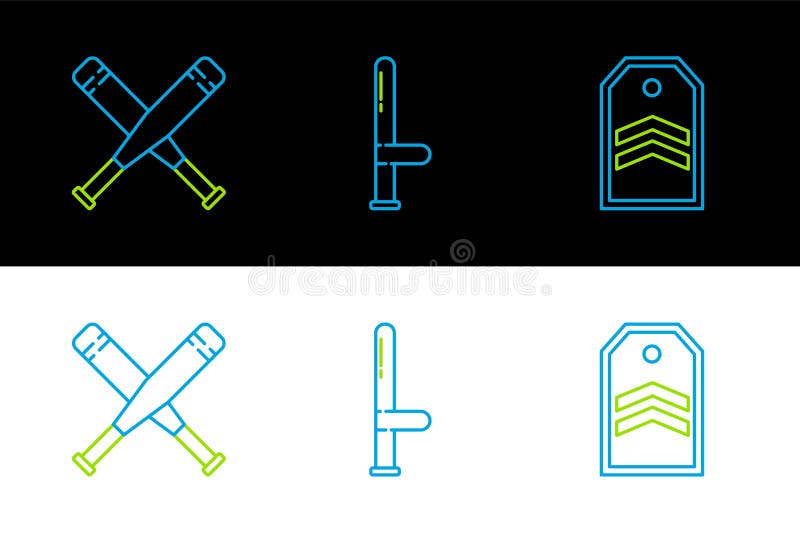 Set linie chevron încrucișat cu bâtă de baseball și baston de cauciuc al poliției. vector stock illustration