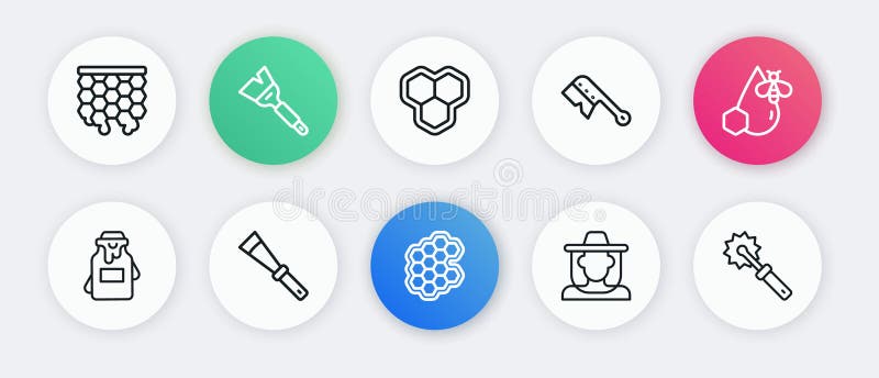 Set linie de fagure albine și fagure borcan de apicultor cu protecție pălărie perie de apicultură Cutter roll pentru și cuțit royalty free illustration
