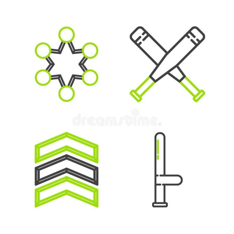 Set linie de poliție baston de cauciuc militar rang militar trecut baseball și insigna pictogramă. vector vector illustration