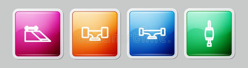 Set linie skateboard park skateboard și șurubelniță. buton pătrat colorat. vector royalty free illustration