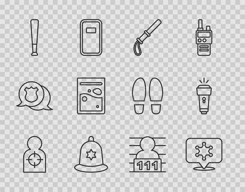 Set linie țintă om sport pentru fotografiere hexagram sheriff poliție baston de cauciuc polițist britanic cască baseball royalty free illustration