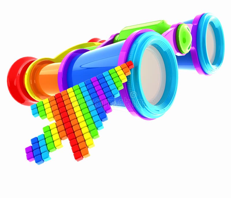 Set of Link selection computer mouse cursor and binoculars on white background. stock illustration Set of Link selection computer mouse cursor and binoculars on white background. stock illustration