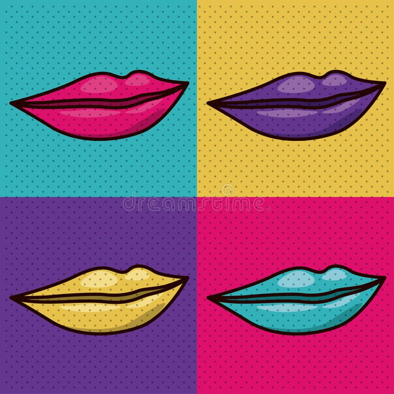 Set Lips Female Pop Art Icon Stock Vector - Illustration of beauty