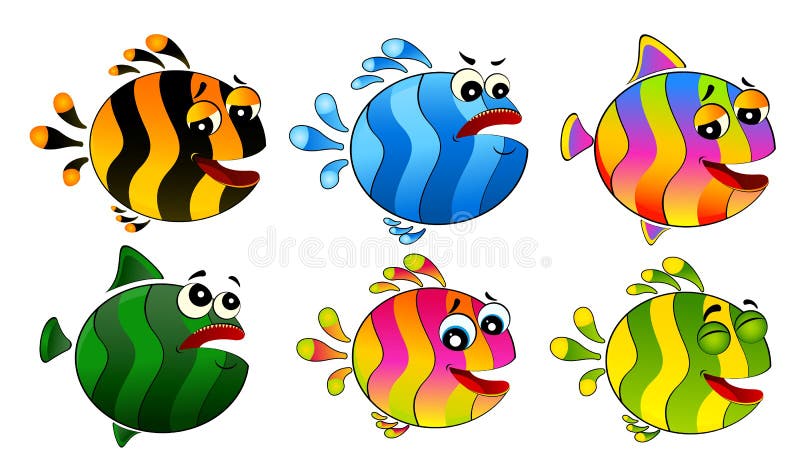 Set of little colorful tropical fish