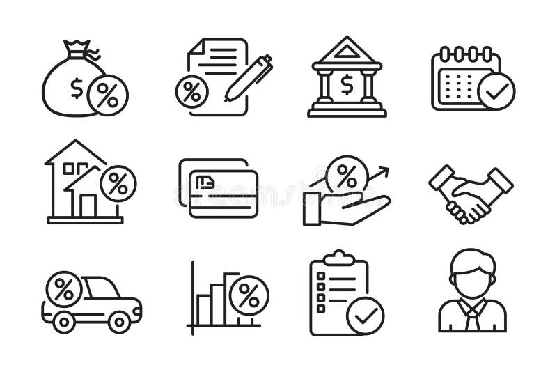 Set of loan icons in linear style stock illustration