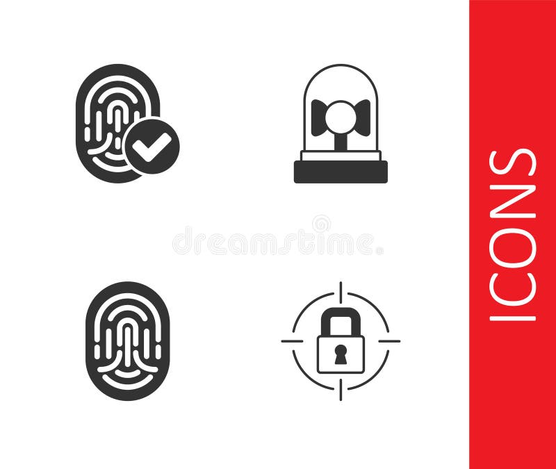Set Lock, Fingerprint, and Ringing Alarm Bell Icon. Vector Stock Vector