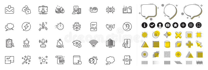 Set of Locks, Selfie stick and Renewable power line icons for web app. Pictogram icon Vector royalty free illustration