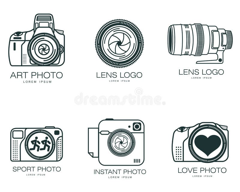 Photography Logos, Badges and Labels Design Elements Set. Photo Camera Vintage Style Objects