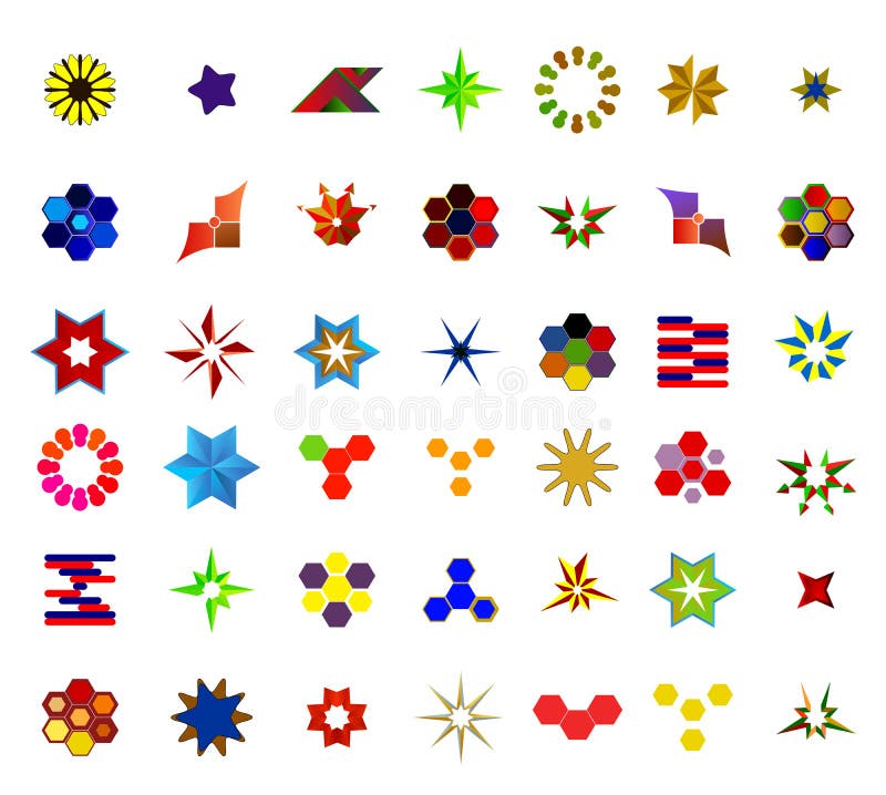 A set of logos, icons and graphical elements stock illustration