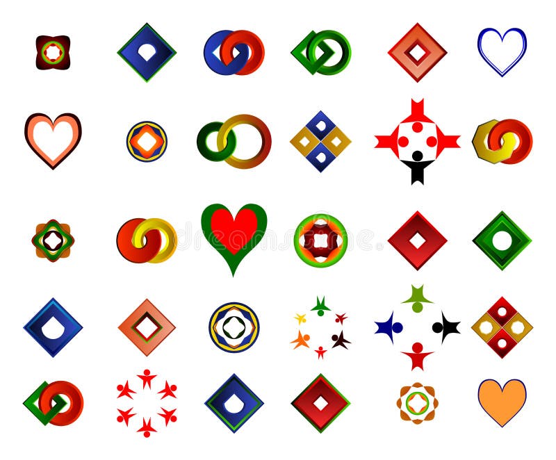 A set of logos, icons and graphical elements stock illustration