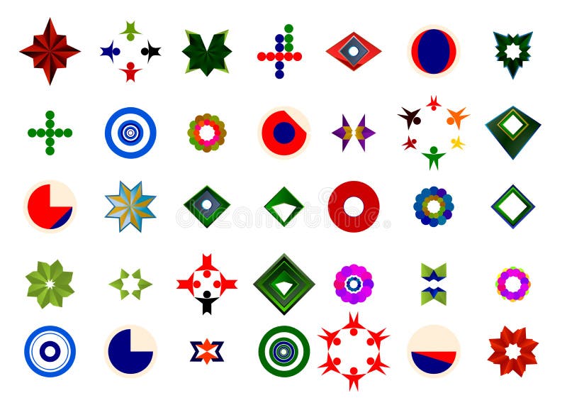 A set of logos, icons and graphical elements royalty free illustration