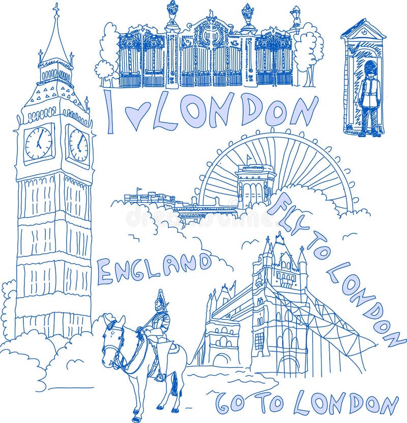 Set London-Gekritzel lizenzfreie abbildung Set London-Gekritzel lizenzfreie abbildung