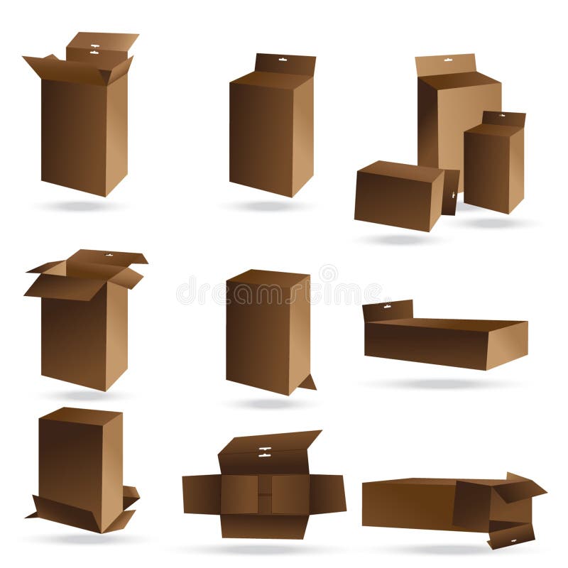 Set of Long Cardboard Boxes for Packaging Small Products. Stock Vector
