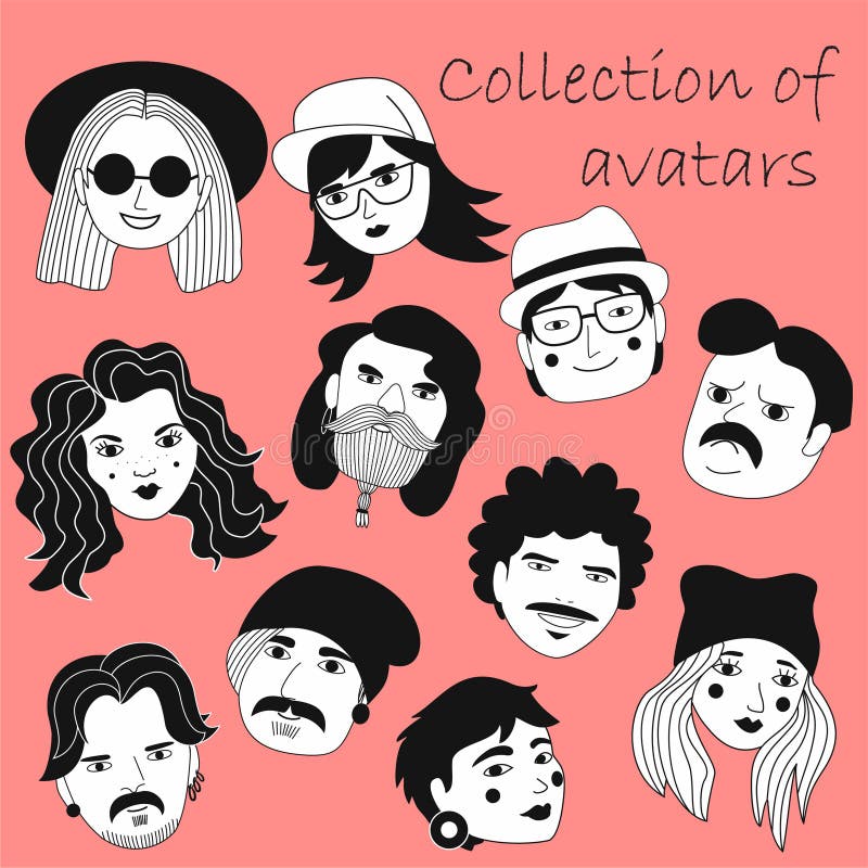 Set ludzie avatars w mieszkanie stylu Portrety różnorodni mężczyźni i kobiety Modne czarny i biały ikony inkasowe Wektorowy illus ilustracja wektor Set ludzie avatars w mieszkanie stylu Portrety różnorodni mężczyźni i kobiety Modne czarny i biały ikony inkasowe Wektorowy illus ilustracja wektor