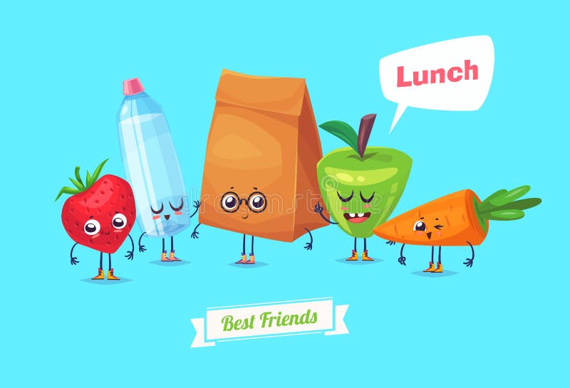 Set of Lunch Characters. Vector Cute Cartoons Stock Vector - Illustration  of friend, icon: 66075196