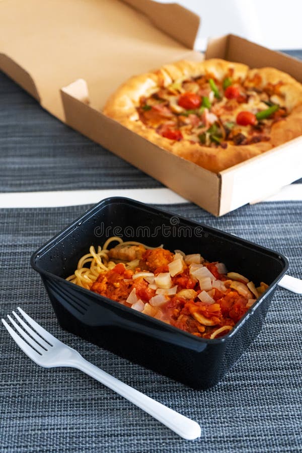 Set Lunch, Pizza with Pasta. Food Delivery Stock Image Image of fast