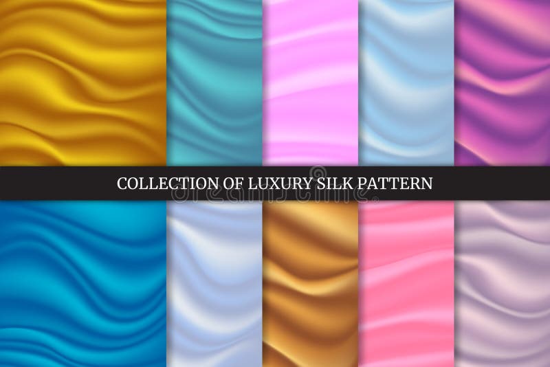 Set of Luxury Satin and Silk Cloth Fabric Crease Background and Texture