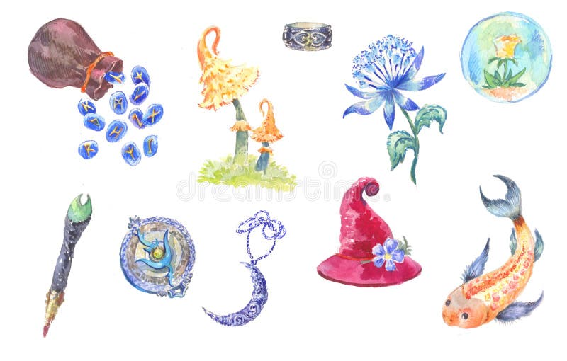 Set of Magic Things in Watercolor Stock Illustration - Illustration of runes, magic: 88907834 Set Of Magic Things In Watercolor Stock Illustration - Illustration Of Runes, Magic: 88907834