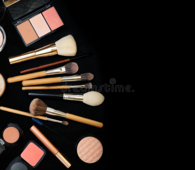 Set of Make Up Brushes with Cosmetics on Black Background Stock Image -  Image of beauty, fish: 134883239