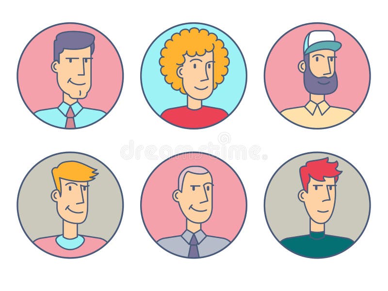 Set of male avatars. stock illustration
