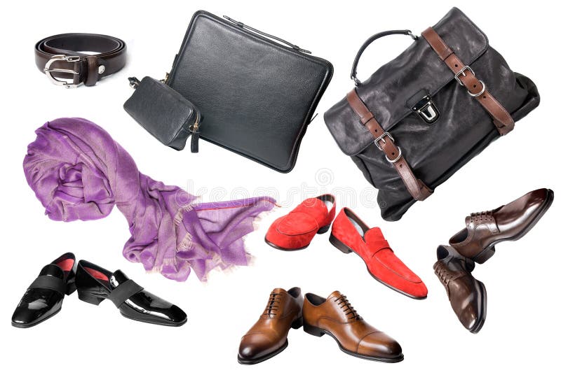 Set of male shoes, accessories and bags