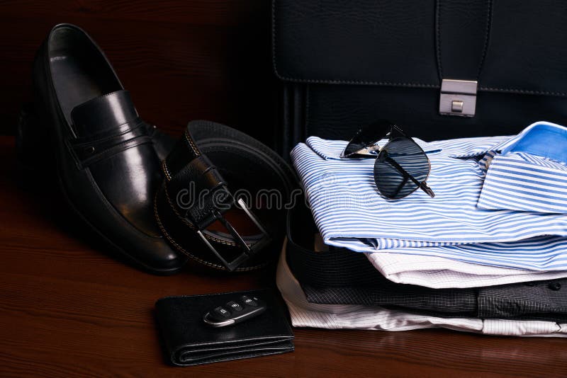 Set of Mans Fashion Clothing and Business Accessories Stock Photo