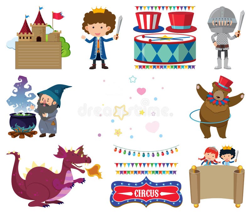 Set of Many Fairytale Characters Stock Illustration - Illustration of ...