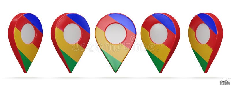Set of map pointer isolated on white background. 4 color pattern location pin or navigation. 3D Locator mark of map pointer vector illustration