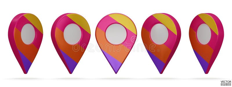 Set of map pointer isolated on white background. 4 color pattern location pin or navigation. 3D Locator mark of map pointer royalty free illustration