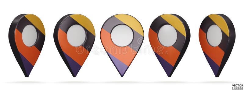 Set of map pointer isolated on white background. 4 color pattern location pin or navigation. 3D Locator mark of map pointer stock illustration