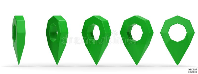 Set of map pointer isolated on white background. Green location pin or navigation. 3D Locator mark of map pointer, symbol stock illustration