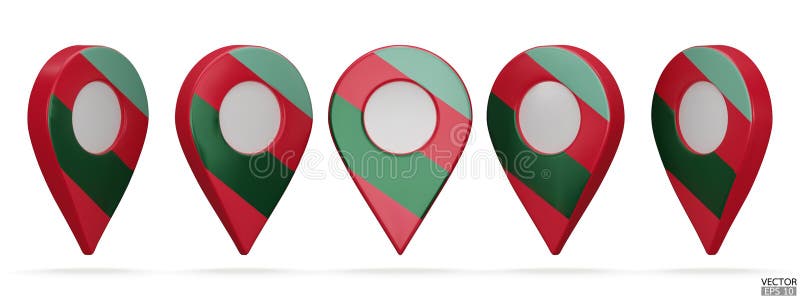 Set of map pointer isolated on white background. Red, green pattern location pin or navigation. 3D Locator mark of map pointer vector illustration