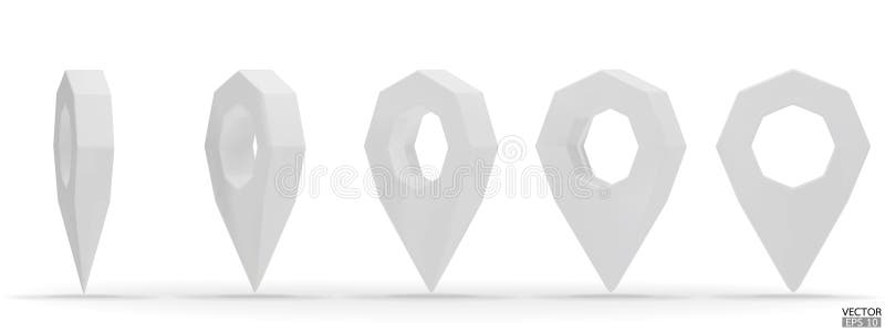 Set of map white pointer isolated on white background. White location pin or navigation. 3D Locator mark of map pointer, symbol vector illustration